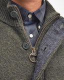 Barbour Essential Elbow-Patch Cardigan Charcoal and Seaweed