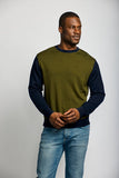 Easy Mondays Colour Block Sweater Army/Navy